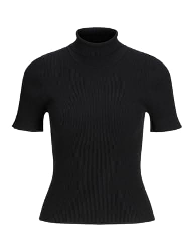 JACK & JONES Women’s JxJade Tight SS Roll-Neck Knit Top, Black L