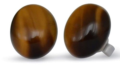 Natural Tiger’s Eye Oval Stud Earrings 10×12 mm 925 Silver