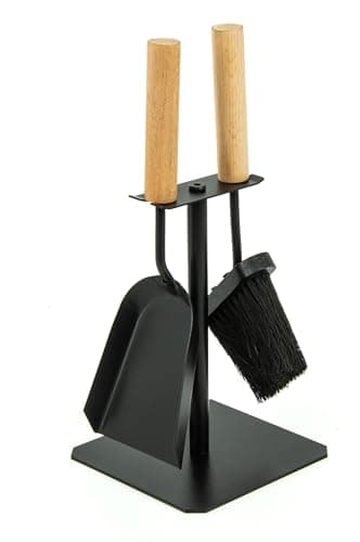 Valo Trondheim eldstadsredskapssats (2 delar, inklusive eldstad kvast och spade, skorstensset, stativ, svart med trähandtag) VK000306