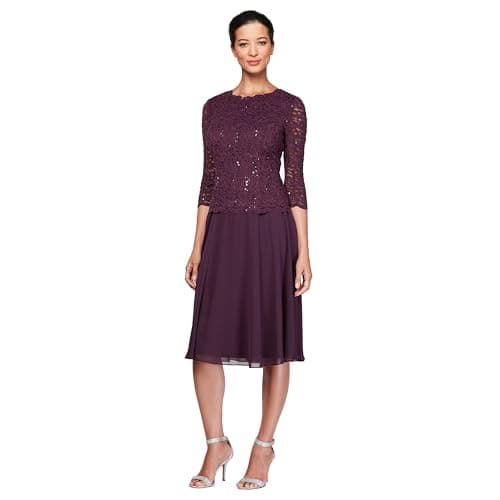 Alex Evenings Tea-Length Sequin Faux Dress — Women’s 40 Petite