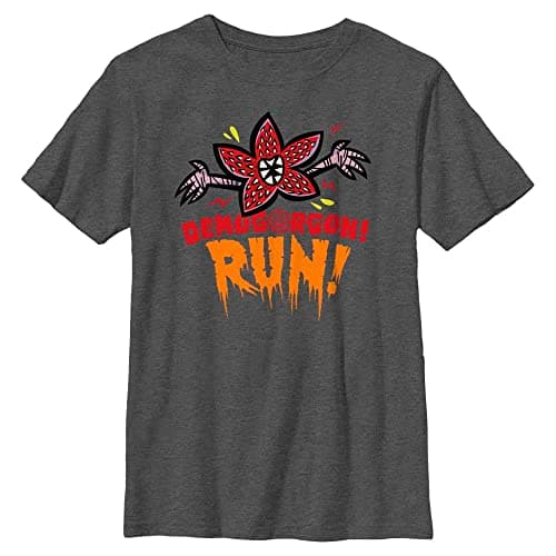 Stranger Things Unisex Kids Running Short-Sleeve T-Shirt, Dark Gray, One Size