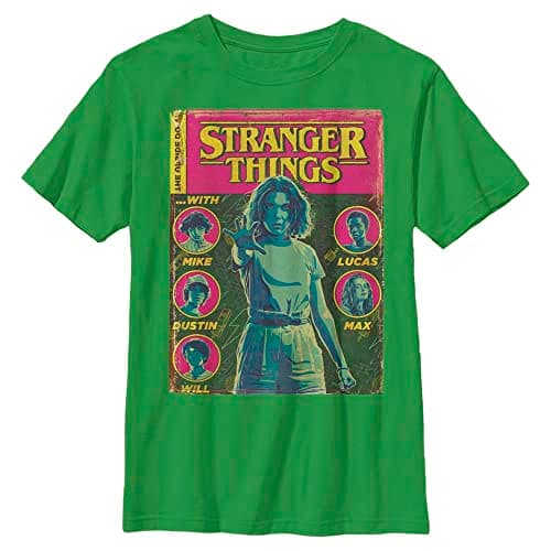 Stranger Things Kids Unisex Comic Cover T-Shirt, Kelly Green, One Size