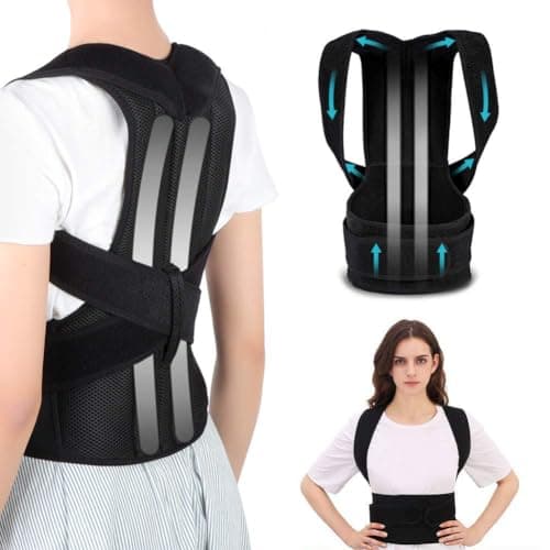 Posture Corrector Lumbar & Shoulder Band for Men & Women – Adjustable Black Velcro (L)