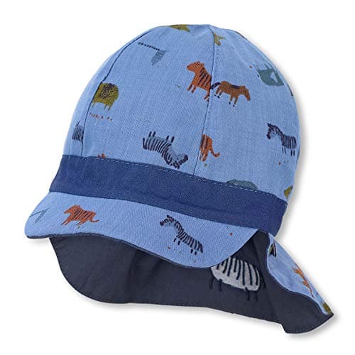 Reversible boys’ visor cap with neck flap — blue, size 49