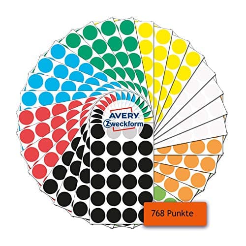 AVERY Zweckform 59998 Self-Adhesive Marking Dots, 768 pcs (Ø18 mm, 8 Colors)