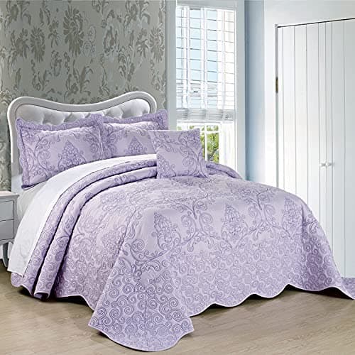 Home Soft Things Serenta Damask 4-delat set med sängöverkast, kung, lavendel dimma